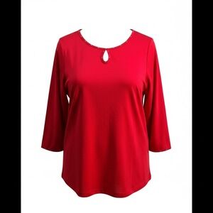 Avenue Womens Red Keyhole Neck‎ Rhinestone Accent 3/4 Sleeve Knit Top Plus 22/24
